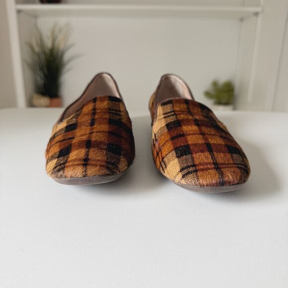 Antonio Melani Brown Tan Leather and Calf Hair Plaid Larrah Flats Size 8-8.5 - Picture 5 of 8